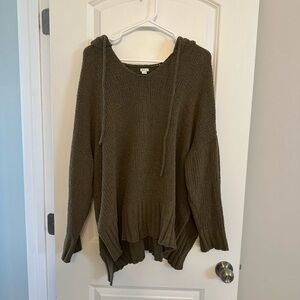Aerie Olive Green Knit Sweater Hoodie